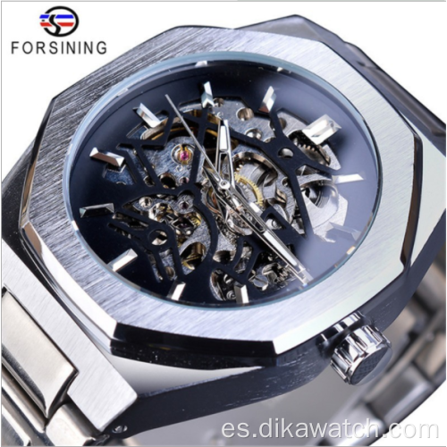 Venta caliente FORSINING FSG8152 reloj mecánico automático con banda de acero hueca completa para hombre